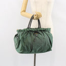 PRADA Hand Bag Nylon Green Gold Auth 146925-23