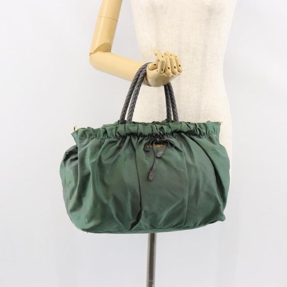 PRADA Hand Bag Nylon Green Gold Auth 146925