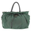 PRADA Hand Bag Nylon Green Gold Auth 146925-13