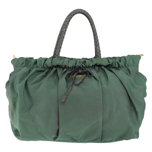 PRADA Hand Bag Nylon Green Gold Auth 146925