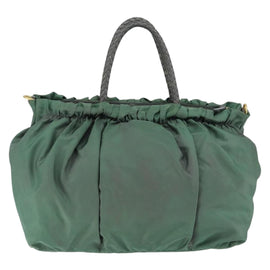 PRADA Hand Bag Nylon Green Gold Auth 146925 - 0