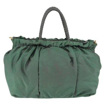 PRADA Hand Bag Nylon Green Gold Auth 146925 - 0