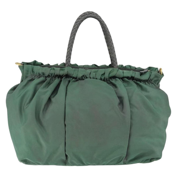 PRADA Hand Bag Nylon Green Gold Auth 146925