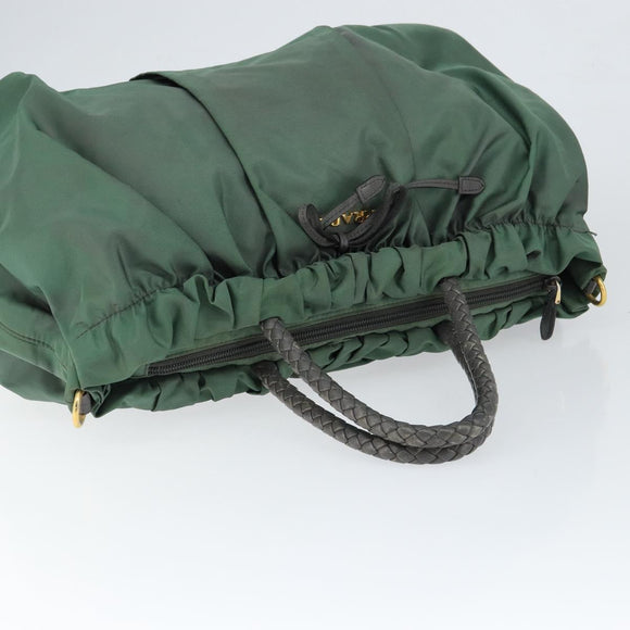PRADA Hand Bag Nylon Green Gold Auth 146925