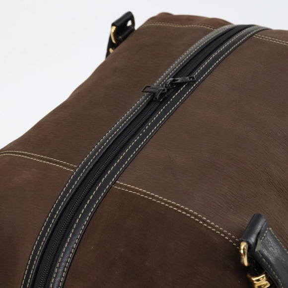 LOEWE Velazquez Boston Bag Leather Brown Gold Auth 146927