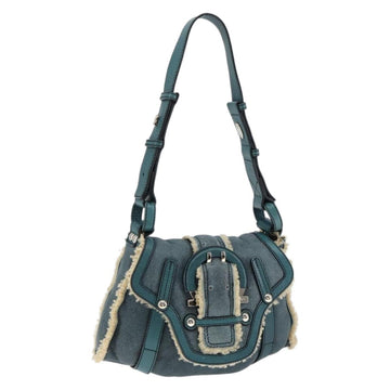 Salvatore Ferragamo Gancini Shoulder Bag Mouton Green Silver Auth 146931V