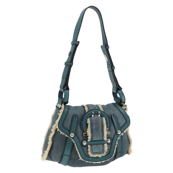 Salvatore Ferragamo Gancini Shoulder Bag Mouton Green Silver Auth 146931V
