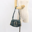 Salvatore Ferragamo Gancini Shoulder Bag Mouton Green Silver Auth 146931V-22