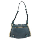 Salvatore Ferragamo Gancini Shoulder Bag Mouton Green Silver Auth 146931V-2