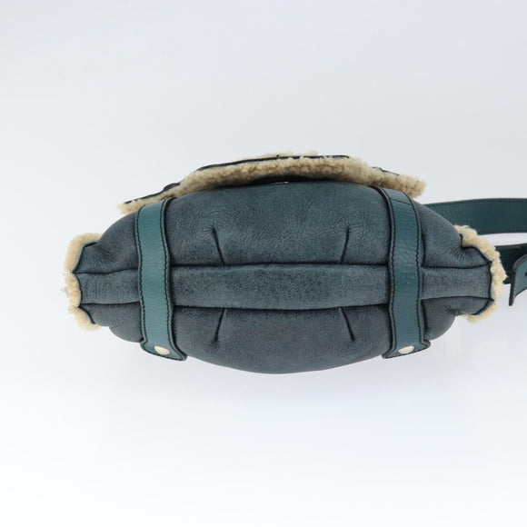 Salvatore Ferragamo Gancini Shoulder Bag Mouton Green Silver Auth 146931V