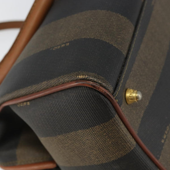 FENDI Pecan Canvas Hand Bag PVC Brown Gold Auth 146932
