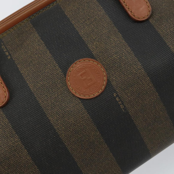 FENDI Pecan Canvas Hand Bag PVC Brown Gold Auth 146932