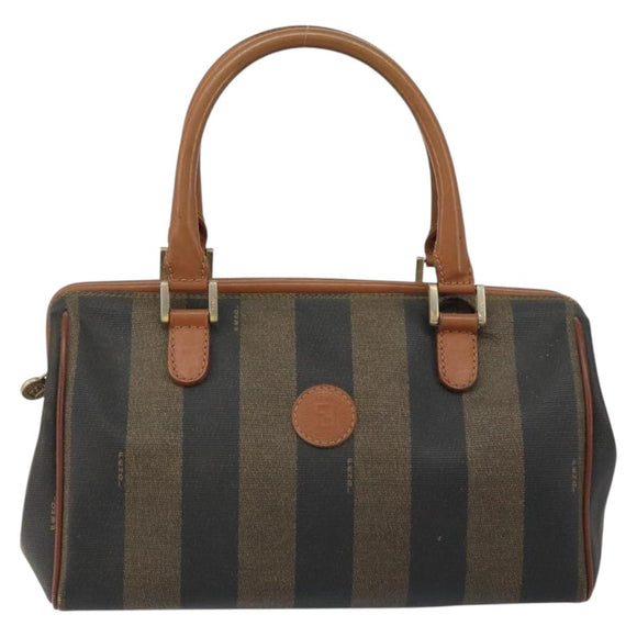 FENDI Pecan Canvas Hand Bag PVC Brown Gold Auth 146932