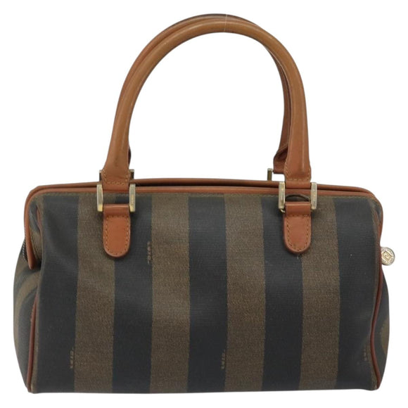 FENDI Pecan Canvas Hand Bag PVC Brown Gold Auth 146932