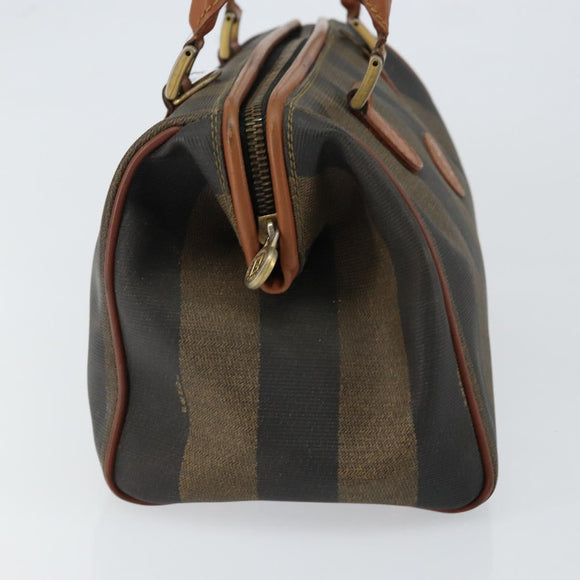 FENDI Pecan Canvas Hand Bag PVC Brown Gold Auth 146932