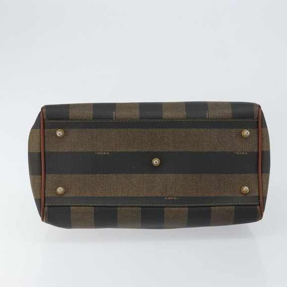 FENDI Pecan Canvas Hand Bag PVC Brown Gold Auth 146932