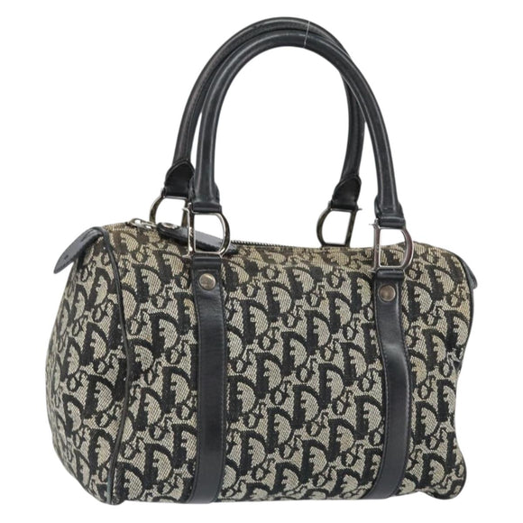 Christian Dior Trotter Canvas Mini Boston Bag Black Silver Auth 146933