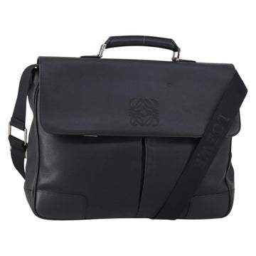 LOEWE Anagram Business Bag Leather 2way Black Silver Auth 146935