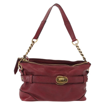 BURBERRY Shoulder Bag Leather Red Gold Auth 146940
