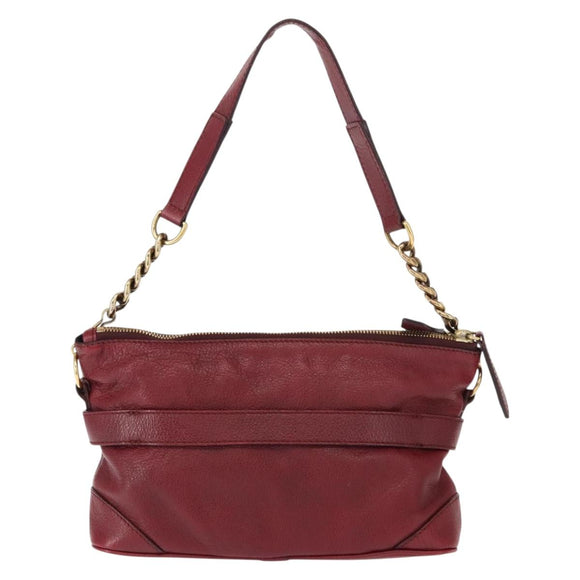 BURBERRY Shoulder Bag Leather Red Gold Auth 146940