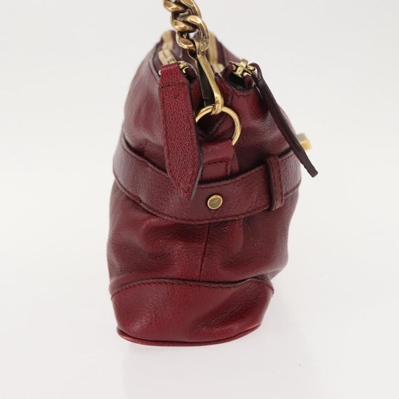 BURBERRY Shoulder Bag Leather Red Gold Auth 146940