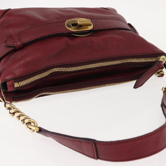 BURBERRY Shoulder Bag Leather Red Gold Auth 146940