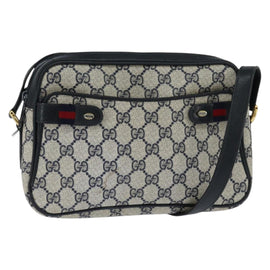 GUCCI GG Supreme Sherry Line Shoulder Bag PVC Navy Gold 904 02 049 Auth 146942