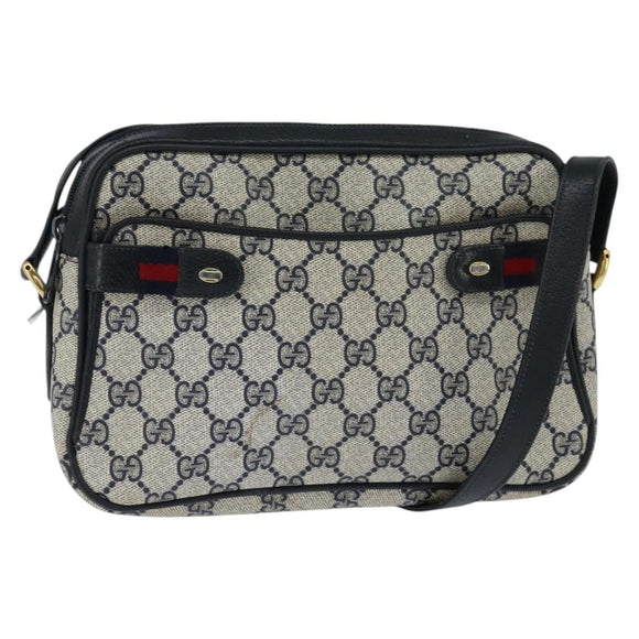 GUCCI GG Supreme Sherry Line Shoulder Bag PVC Navy Gold 904 02 049 Auth 146942