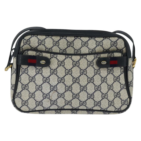 GUCCI GG Supreme Sherry Line Shoulder Bag PVC Navy Gold 904 02 049 Auth 146942