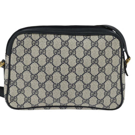 GUCCI GG Supreme Sherry Line Shoulder Bag PVC Navy Gold 904 02 049 Auth 146942 - 0