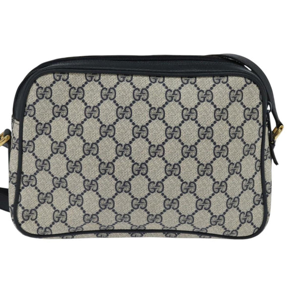 GUCCI GG Supreme Sherry Line Shoulder Bag PVC Navy Gold 904 02 049 Auth 146942