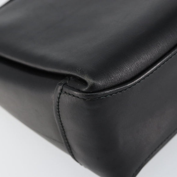 GUCCI Shoulder Bag Leather Black Gold Auth 146943