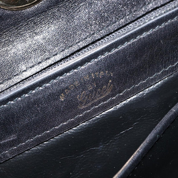 GUCCI Shoulder Bag Leather Black Gold Auth 146943