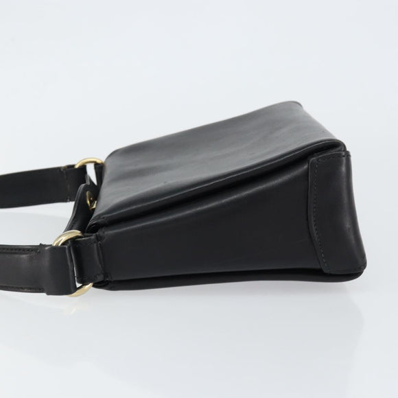 GUCCI Shoulder Bag Leather Black Gold Auth 146943