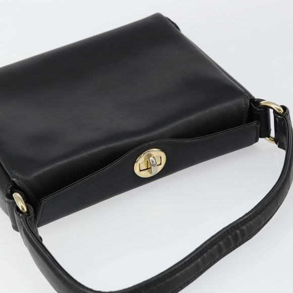 GUCCI Shoulder Bag Leather Black Gold Auth 146943