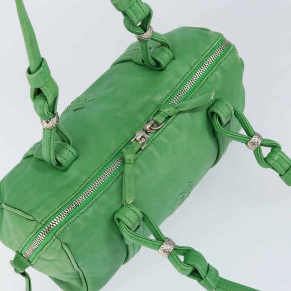 BOTTEGA VENETA INTRECCIATO Mini Boston Bag Leather Green Silver Auth 146946