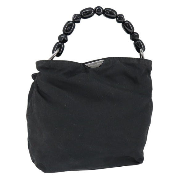 Christian Dior Maris Pearl Hand Bag Nylon Black Silver Auth 146947