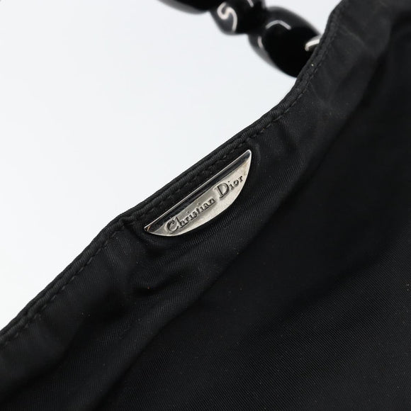 Christian Dior Maris Pearl Hand Bag Nylon Black Silver Auth 146947