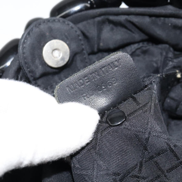 Christian Dior Maris Pearl Hand Bag Nylon Black Silver Auth 146947