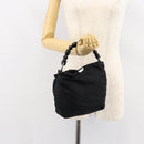 Christian Dior Maris Pearl Hand Bag Nylon Black Silver Auth 146947-21