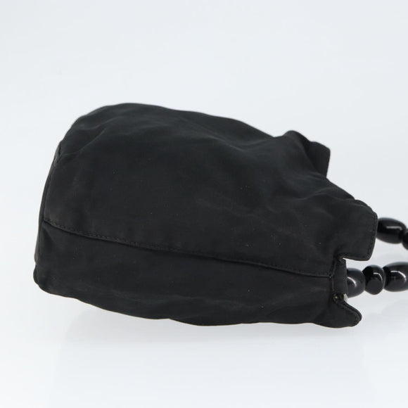 Christian Dior Maris Pearl Hand Bag Nylon Black Silver Auth 146947