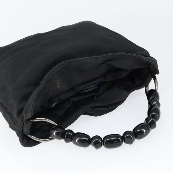 Christian Dior Maris Pearl Hand Bag Nylon Black Silver Auth 146947