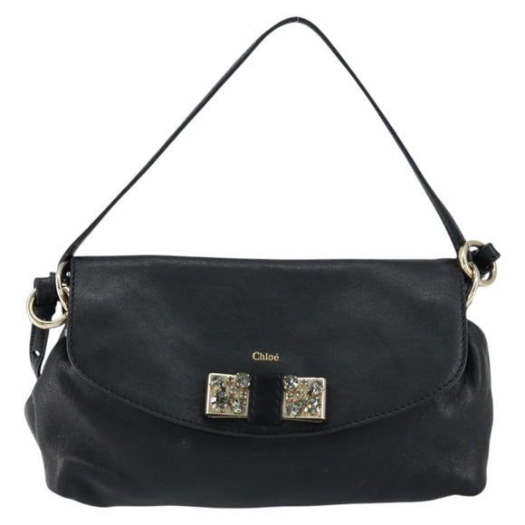 Chloe Lily Shoulder Bag Leather 2way Black Gold Auth 146949