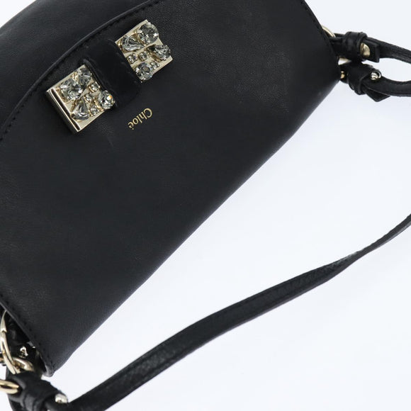 Chloe Lily Shoulder Bag Leather 2way Black Gold Auth 146949