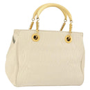 FENDI Wave Stitch Hand Bag Leather Ivory Gold Auth 146950-1