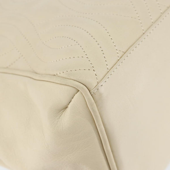 FENDI Wave Stitch Hand Bag Leather Ivory Gold Auth 146950