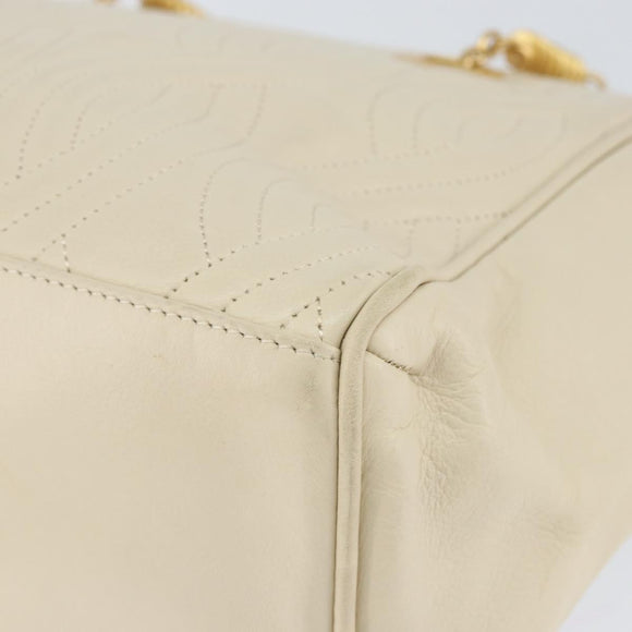 FENDI Wave Stitch Hand Bag Leather Ivory Gold Auth 146950