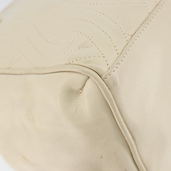 FENDI Wave Stitch Hand Bag Leather Ivory Gold Auth 146950