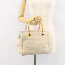FENDI Wave Stitch Hand Bag Leather Ivory Gold Auth 146950-20