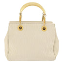 FENDI Wave Stitch Hand Bag Leather Ivory Gold Auth 146950-2